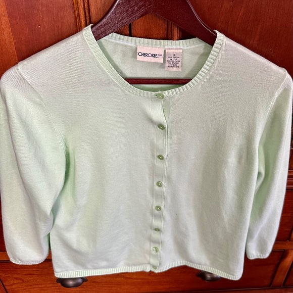 Cherokee Women's Light Green Button Down Cotton Lightweight Sweater Size M EUC - Picture 7 of 7
